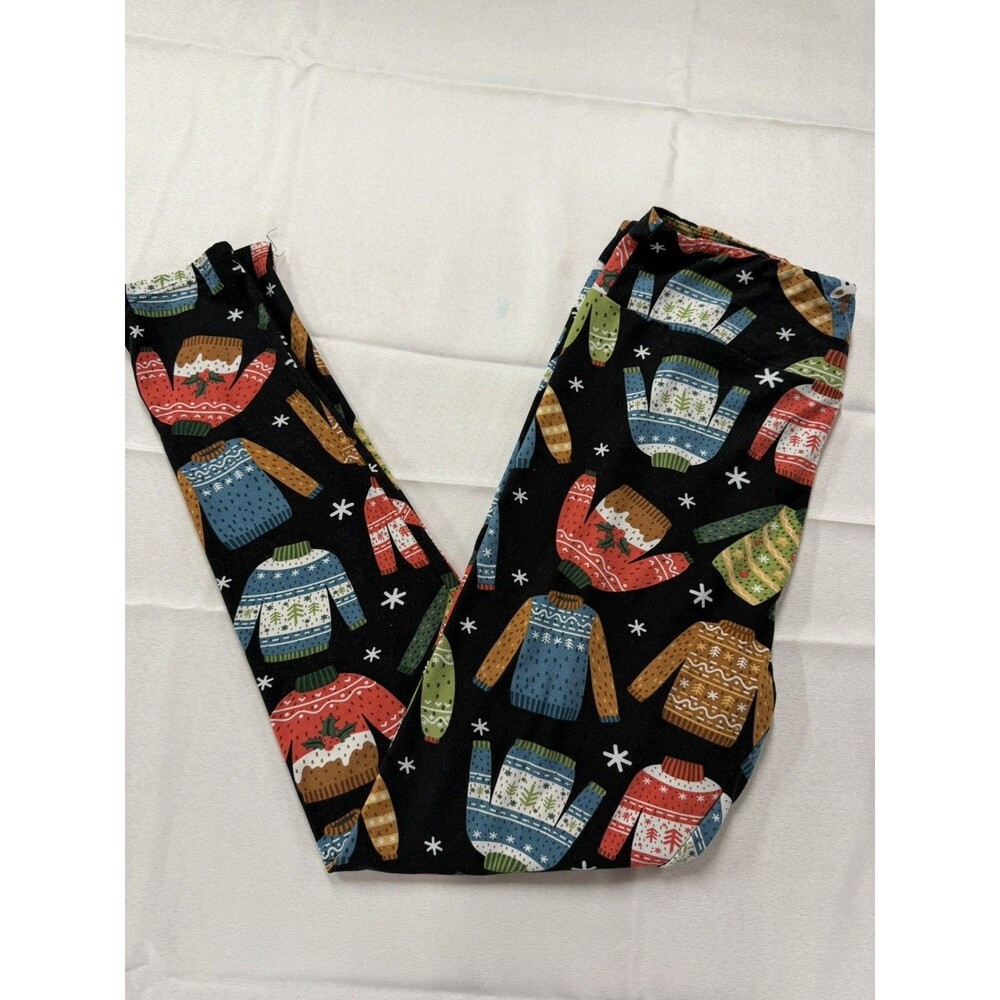 LuLaRoe Tall & Curvy (12-18) Black Holiday Ugly Sweater Christmas Leggings